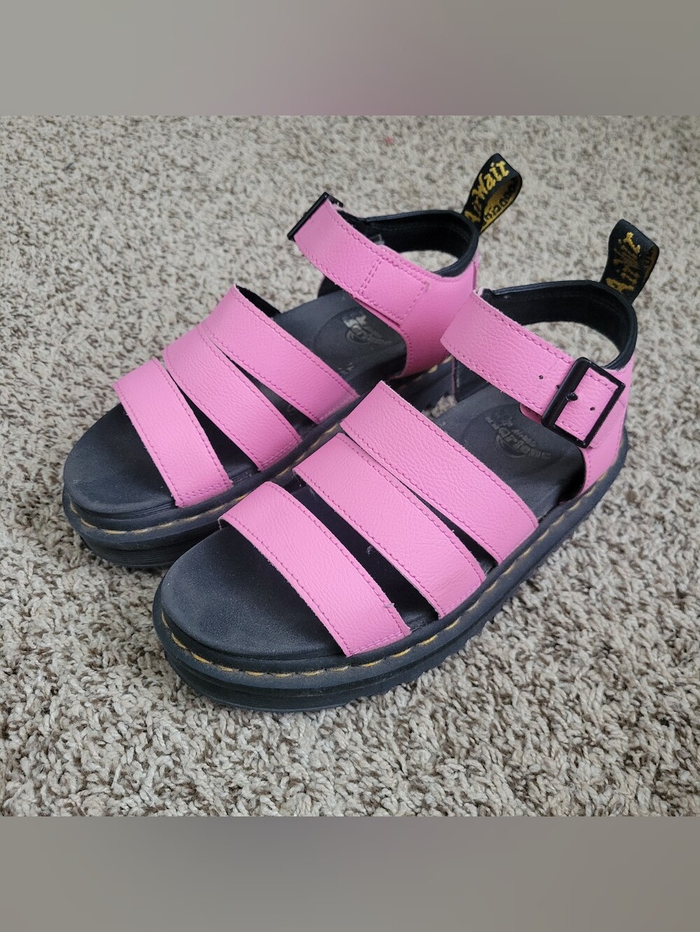 Dr. Martens Blaire Sandals Shoes Pink Black Pisa Leather Chunky Strappy Buckle 7
